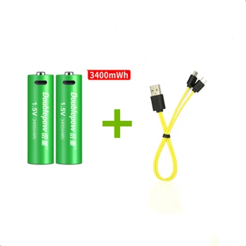 

2PCS Original 1.5V AA rechargeable battery 3400mWh USB rechargeable lithium battery with Micro USB cable for fast charging