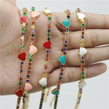 

adjustable 10pcs/1lot rainbow enamel heart cz necklace, zircon pave charm,diy star necklace jewelry popular accessories