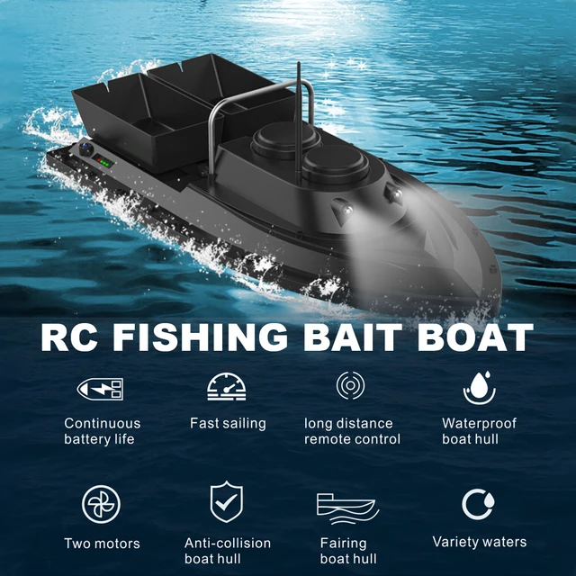 2 Battery D11 RC Boat Fish Finder Fishing Bait Boat 1.5kg Loading 500m Remote Control Fixed Speed 2 Motors 2 Bin 2 LED Light 2