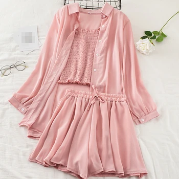 

Sets Women Tank Tops and Pants and Blouse Sets Women Three Pieces Sets Women Elegant Chiffon Outfits 2020 Summer Women TZ91