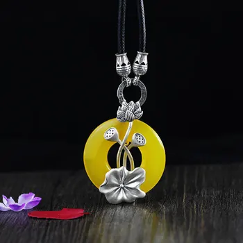 

Character silver Thai silver pure hand Necklace S925 pure silver jewelry lotus lady jade pendant sweater accessories
