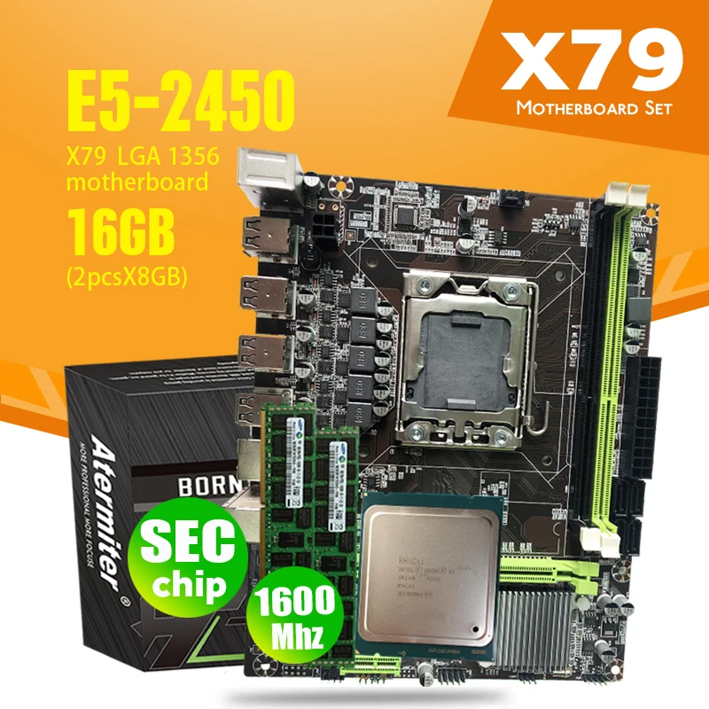 Комплект материнской платы Atermiter X9A X79 с процессором Xeon LGA 1356 E5 2450 C2 2 шт. x 8 ГБ = 16 1600