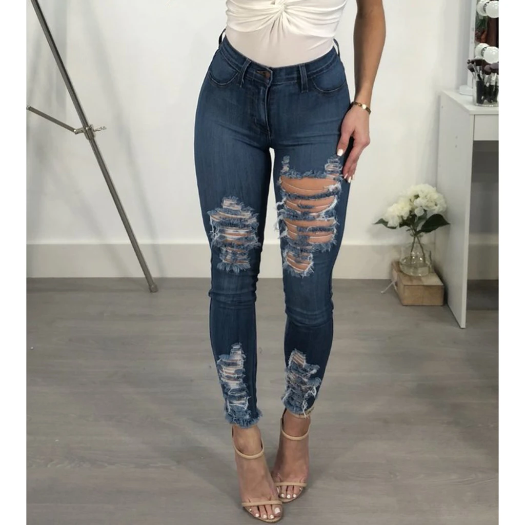 womens ripped stretchy jeans