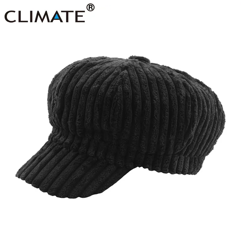 Зимняя женская шапка, восьмиугольная, полиэфирная, шерстяная, теплая, модная, одноцветная, газетная шапка для девочек, женские, Осенние, теплые шапки - Цвет: Black
