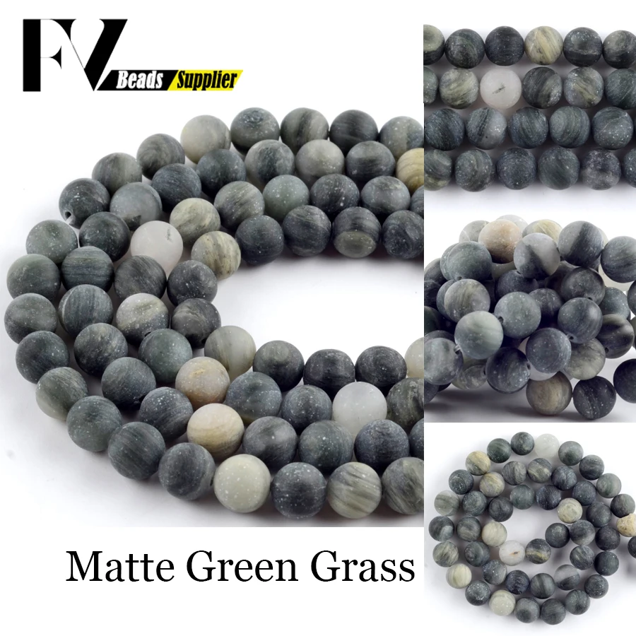 

Natural Dull Folished Matte Green Grass Agates Stone Round Loose Beads 4-10mm Beads For Jewelry Making DIY Bracelet Accessories