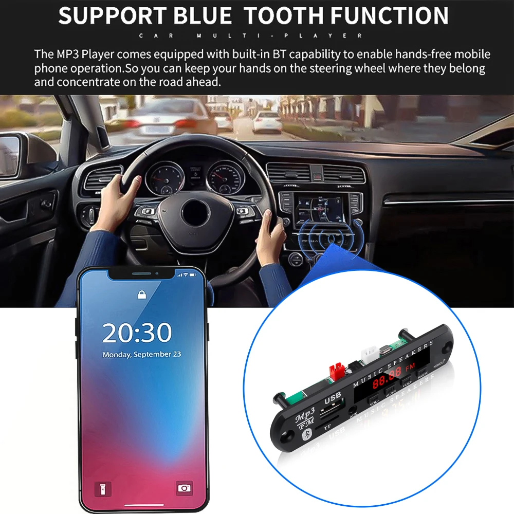 Беспроводной Bluetooth 5,0 DC 5V 12V MP3 WMA декодер плата аудио модуль USB TF радио с экраном с пультом дистанционного управления для автомобиля