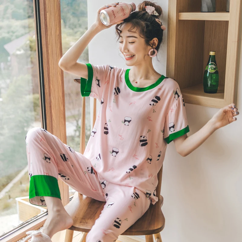 Летний хлопковый женский пижамный комплект из 2 предметов ночные рубашки костюмы