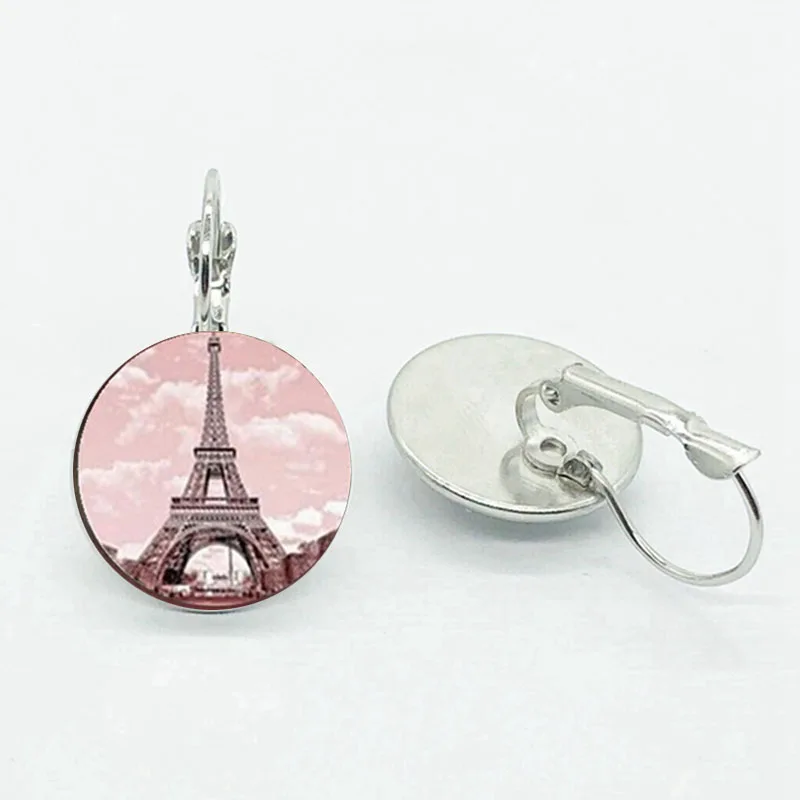 Romantic City, Paris, France, Eiffel Tower Literature Simple Style Earrings Glass Convex Jewelry DIY Earrings Women Lover Gifts