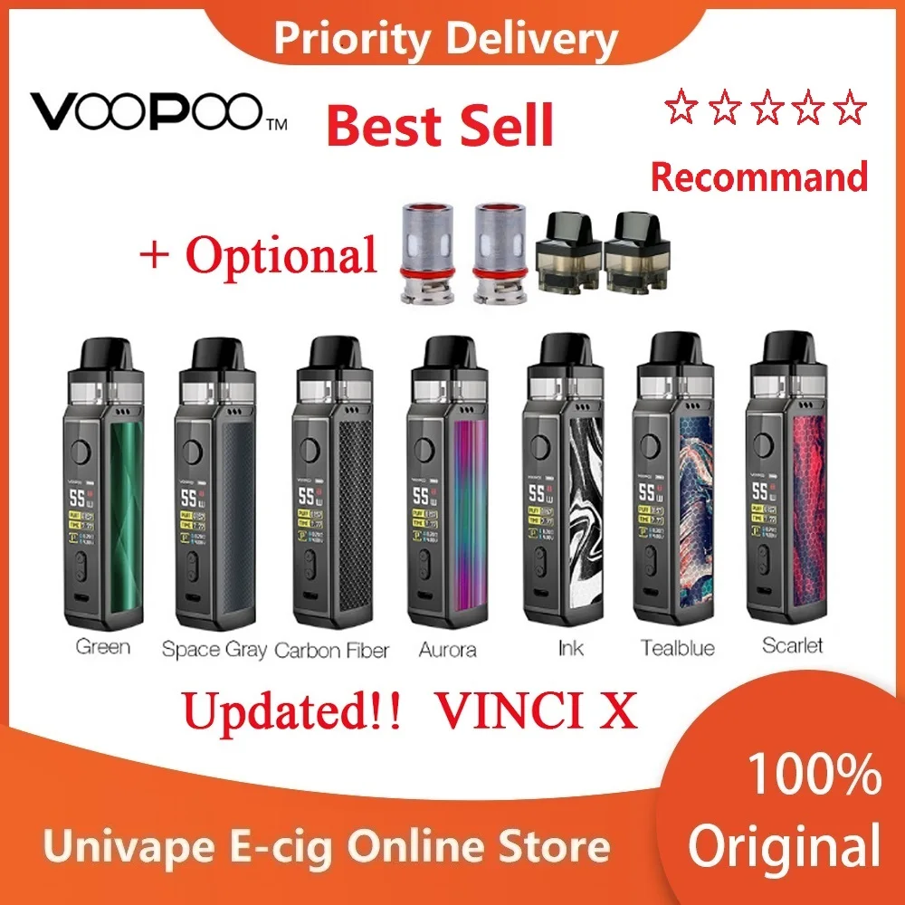 Лучший VOOPOO Винчи X 70 Вт Pod Комплект с двойной катушкой Системы 0,96-дюймовый Экран приведенный в действие одной 18650 Батарея Vape kitvs Винчи Mod Kit