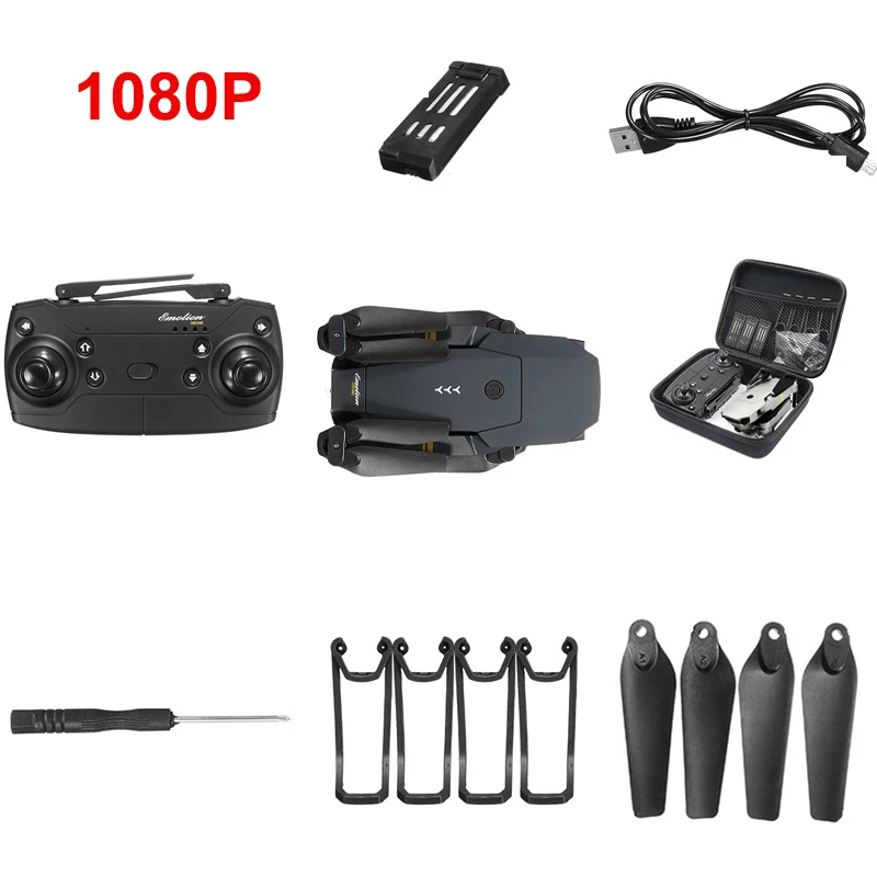 E58 1080P-black-1B Квадрокоптер Карманный Дрон камера Wi-Fi FPV RTF широкий угол высокий режим удержания складной рычаг RC Квадрокоптер приложение управление вертолет - Цвет: E58 1080P-black-1B