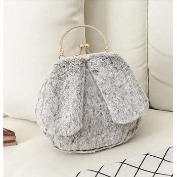 

2020 New Ladies Messenger Bag Furry Rabbit Ears Cute Young Women Diagonal Chain Bag Soft Bag