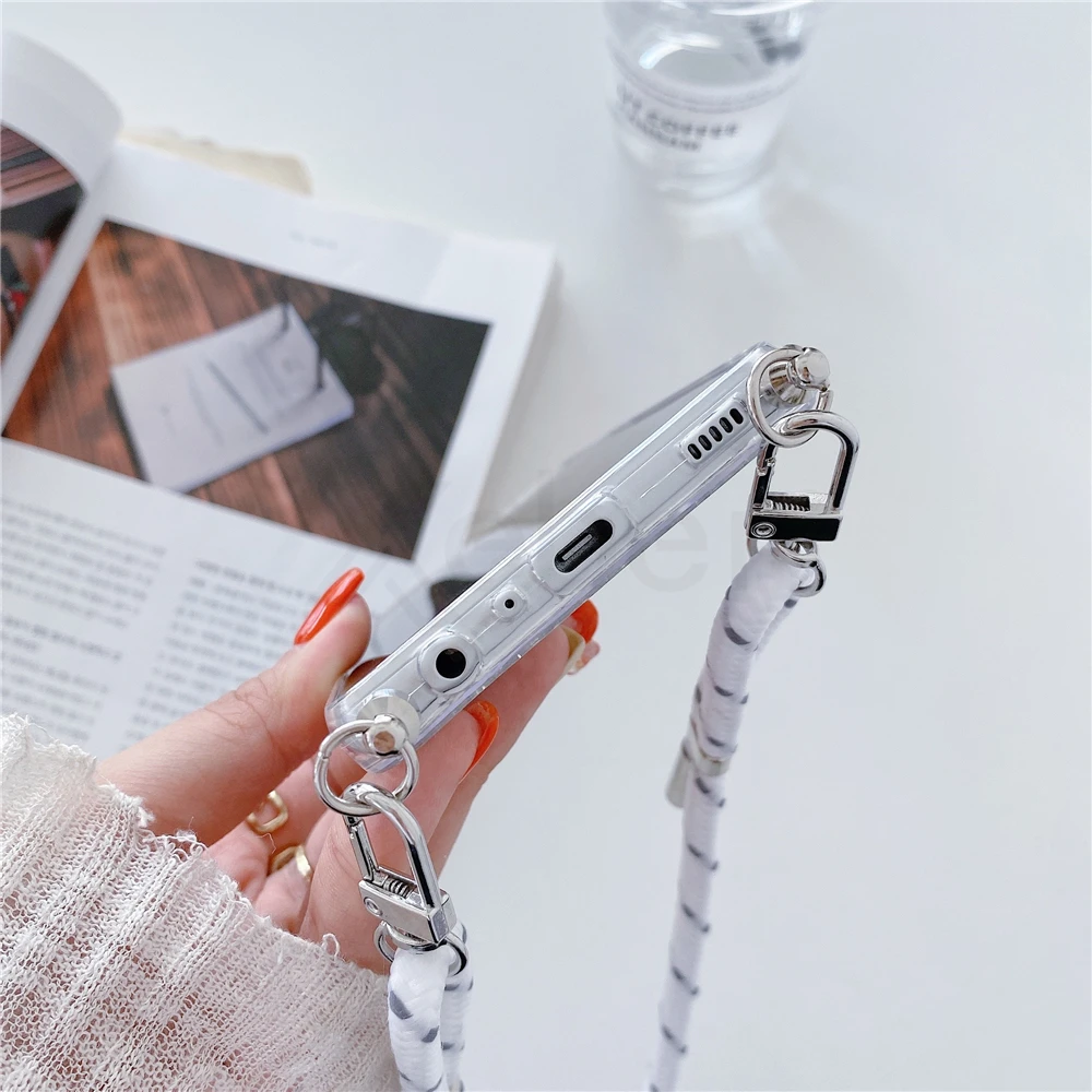 cute phone cases for samsung  Necklace Hang Lanyard Transparent Glitter Sequins Phone Case For Samsung S20 FE S21 Note 20 Ultra 10 Pro S10 S9 Plus S8 A51 A71 kawaii samsung phone cases