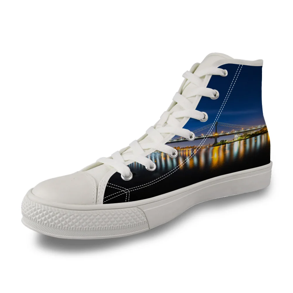 

Brooklyn Bridge Lighting Architecture Urban Landscape High Top White Canvas Vulcanized Breathable Shoes