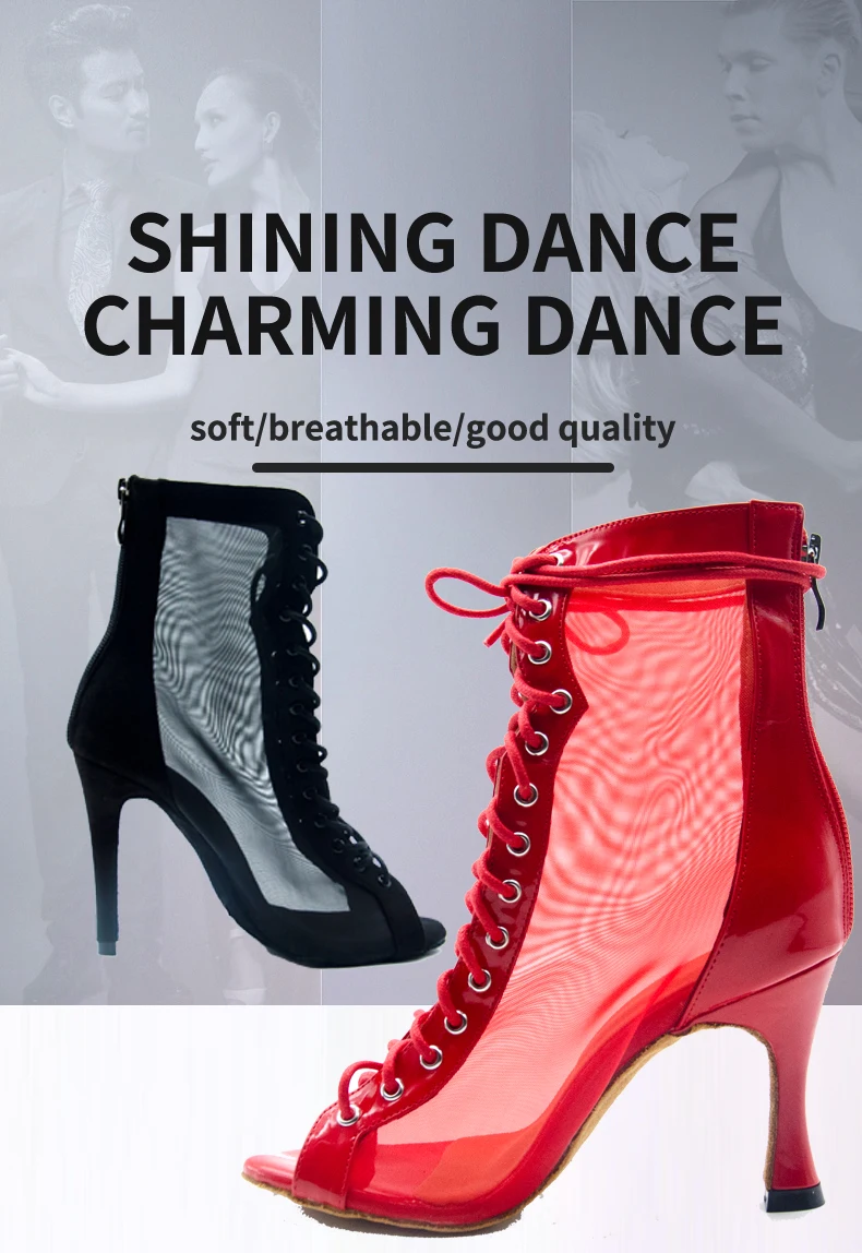 Women Dance Boots For Ladies High Heel Flannel Ballroom Modern Dance Shoes Black  Gilrs Soft Sole Bachata Salsa Dancing Shoes