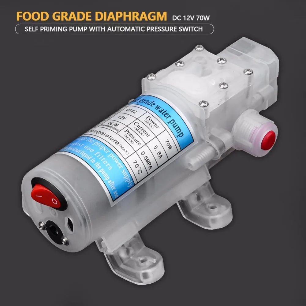 DC 12 В 70 Вт пищевой самовсасывающий мембранный Водяной насос с переключателем ABS мембранный Водяной насос 6л/мин самовсасывающий насос