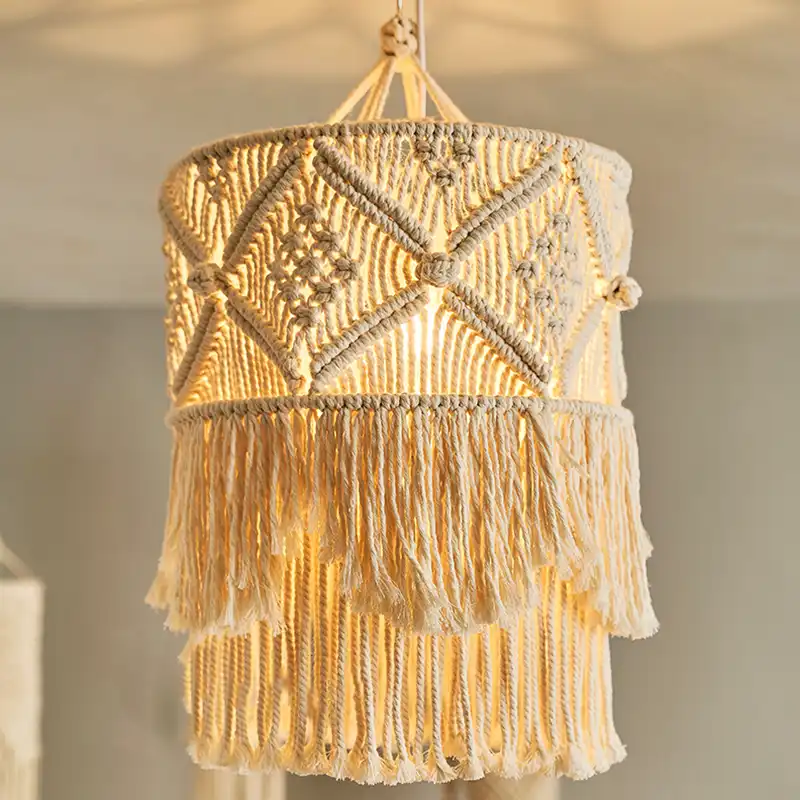 Tapiz de macramé con decoración Bohemia, lámpara tejida a mano colgante
