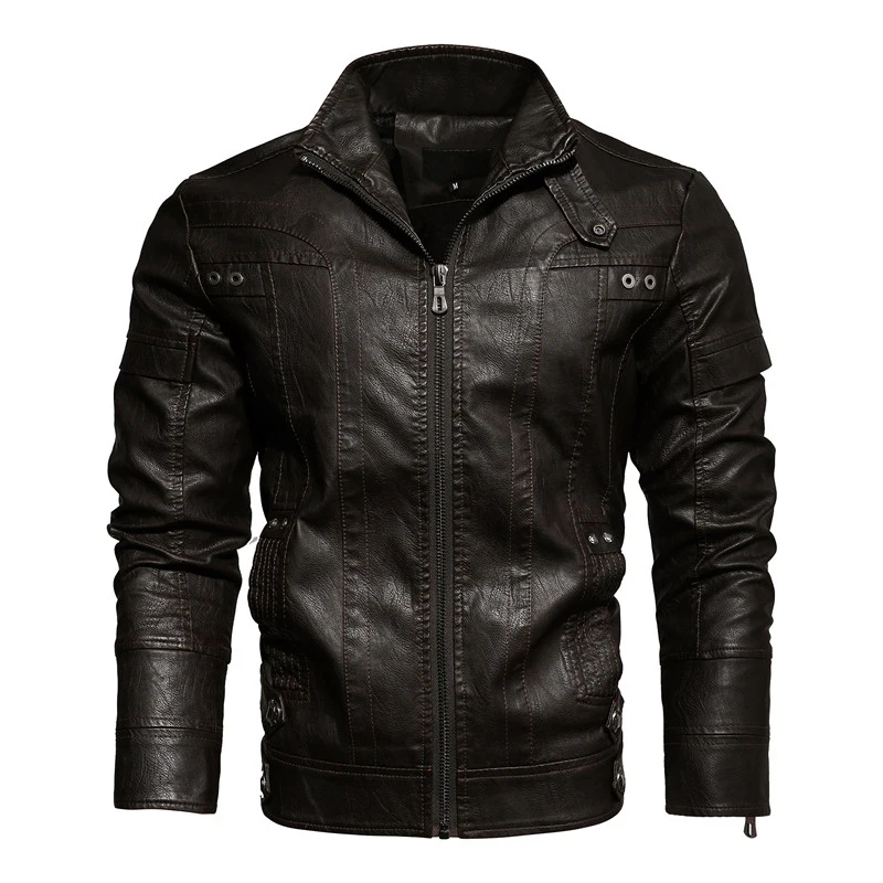 Новое поступление, кожаная мужская куртка, повседневная мотоциклетная куртка на молнии, высокое качество, флисовая мужская кожаная куртка, локомотив, мужские пальто