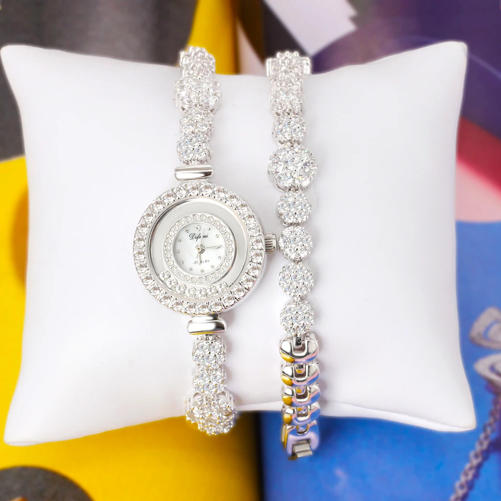 Bride Talk Women's Long Bracelet Watch for Wedding Party Cubic Zirconia Dubai Fashion Jewelry Flower Crystal Elegant Watches