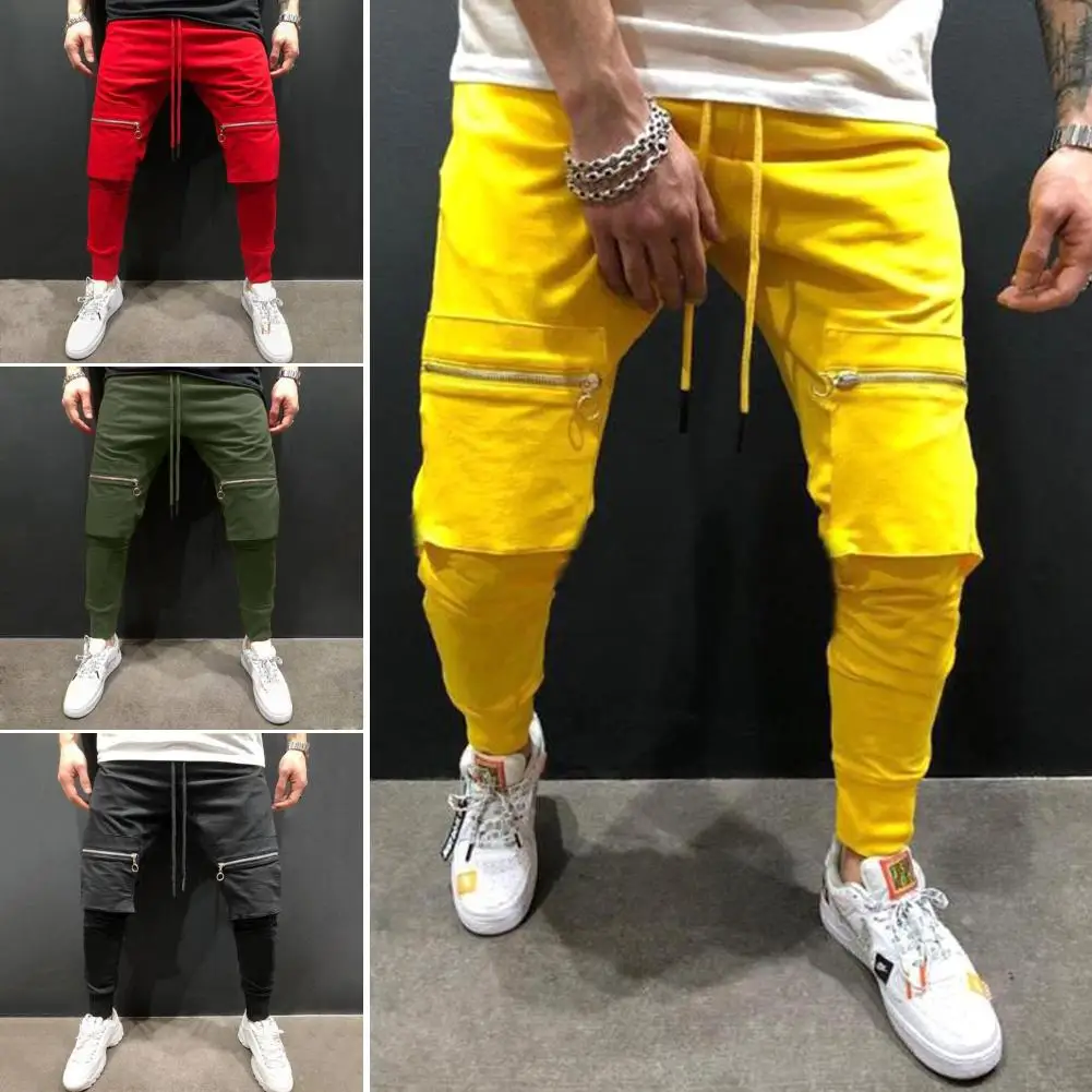 Мужские одноцветные длинные штаны в стиле хип-хоп с большими карманами в стиле пэчворк, спортивные дышащие быстросохнущие армейские мужские штаны