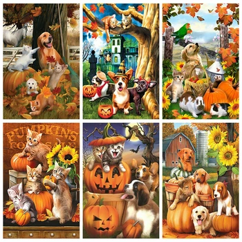 

HUACAN Diamond Painting Full Square New Arrival Cat Diamond Embroidery Halloween Mosaic Cartoon Home Decoration