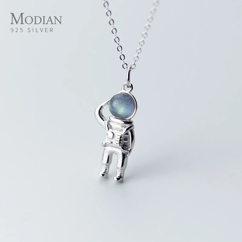 

MODIAN Colorful Opal Astronaut Pendant Necklace for Women Pure 925 Sterling Silver Link Chain Necklace Original Fine Jewelry