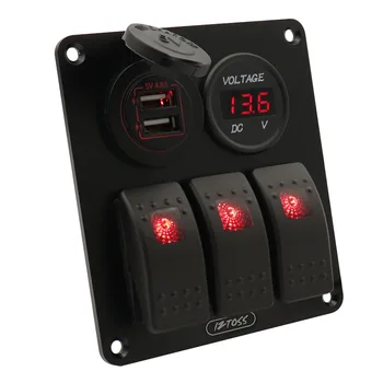 

Waterproof Rocker Switch Panel 3 Gang,DC 12V-24V Voltmeter, Easy to Install