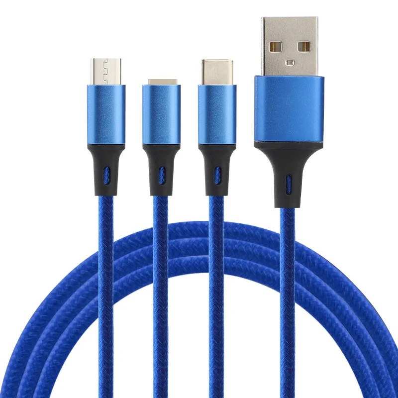 USB кабель для iPhone 7 8 xs 11 Pro зарядное устройство 3 в 1 Micro USB кабель для type C Android USB телефонный кабель для samsung huawei - Цвет: Blue