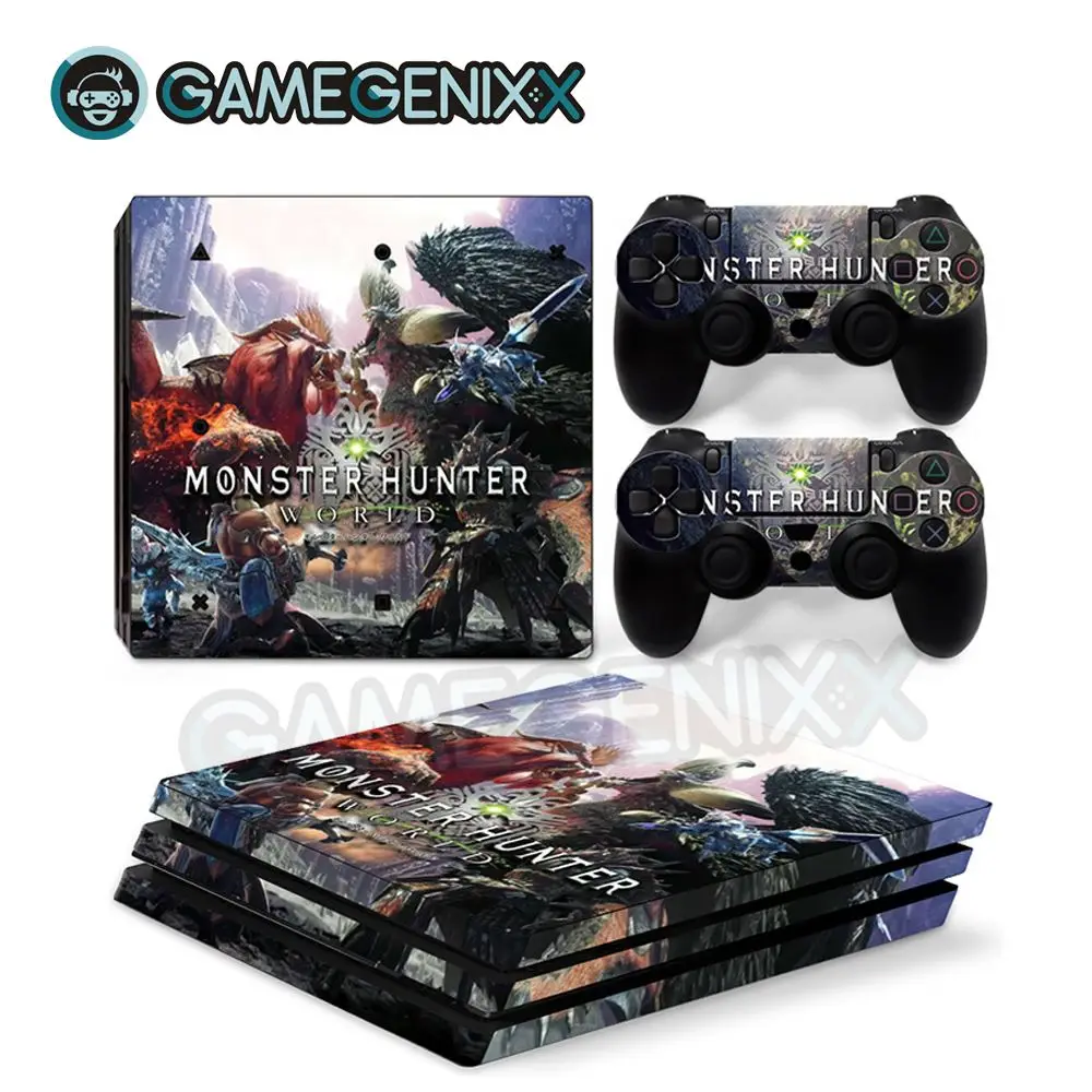 Наклейка на кожу GAMEGENIXX Виниловая наклейка для PS4 Pro консоли и 2 контроллера-Monster Hunted world