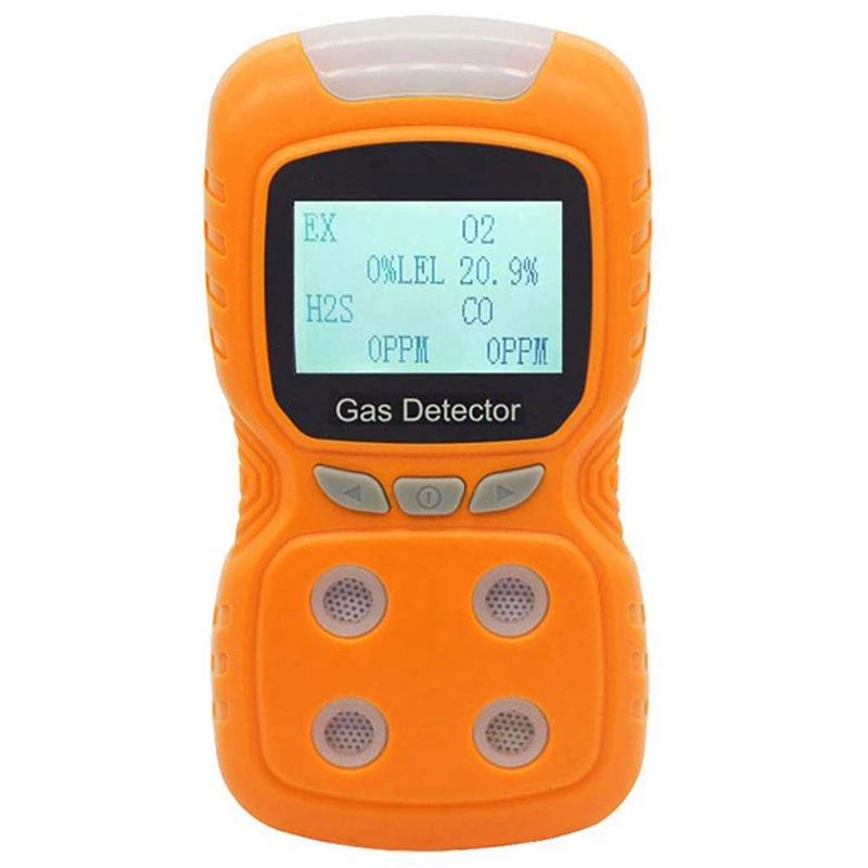 

4 Gas Detector, Portable Multi Gas Monitor LCD Screen Backlight Rechargeable Battery Sound Light Vibration Alarm