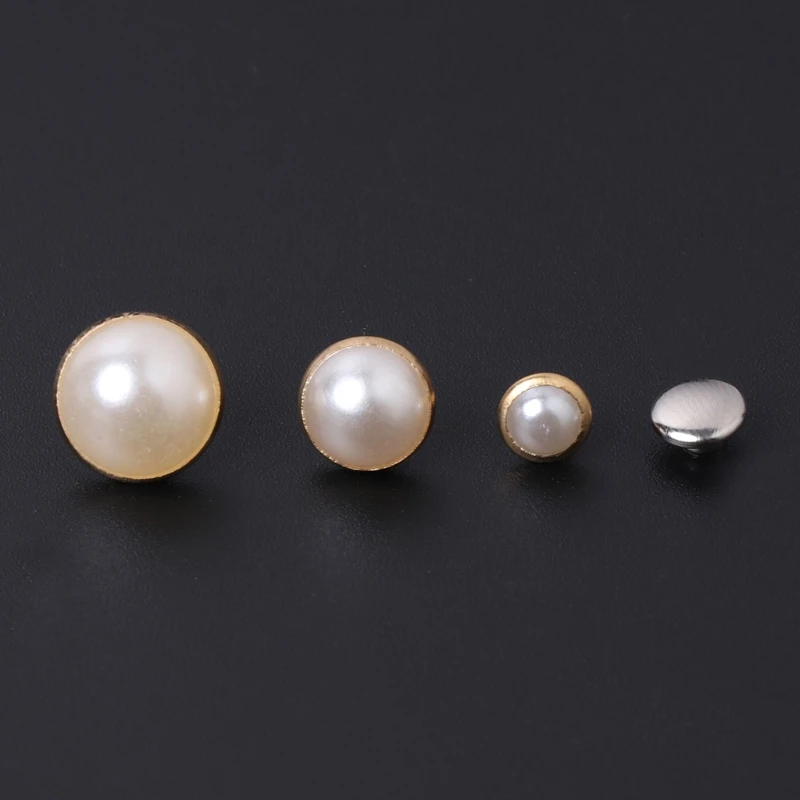 100x Imitation Pearls with Rivets Studs for Leather Bag Shoes Clothes Crafts Decor