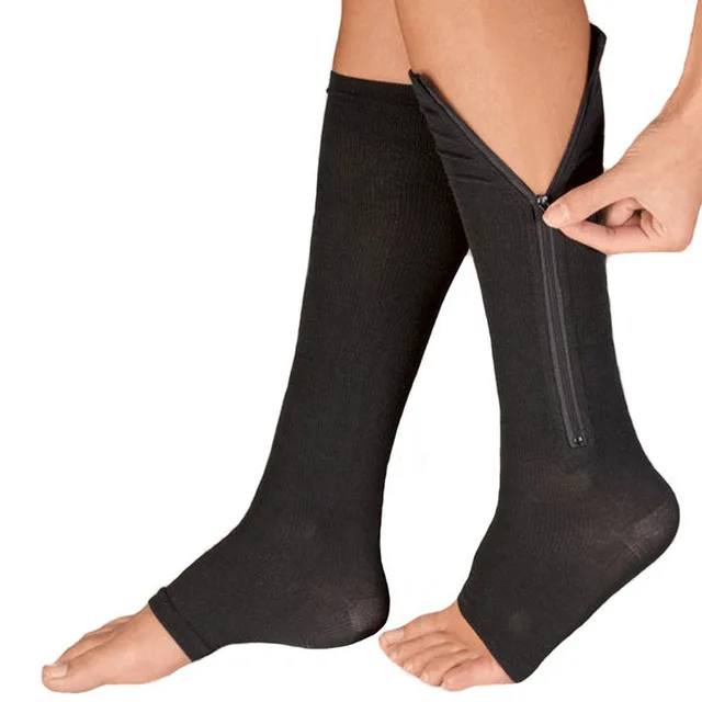 Компрессионные носки на молнии, дышащие носки с рукавами для мужчин и женщин, нейлоновые Гольфы с открытым носком - Цвет: Черный