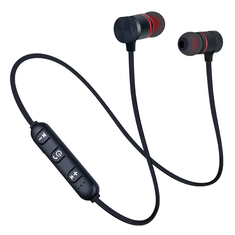 XT6 Bluetooth Earphone Sports Neckband Magnetic Wireless Headset Stereo Earbuds Music Metal Headphones With Mic For smart phones - Color: black