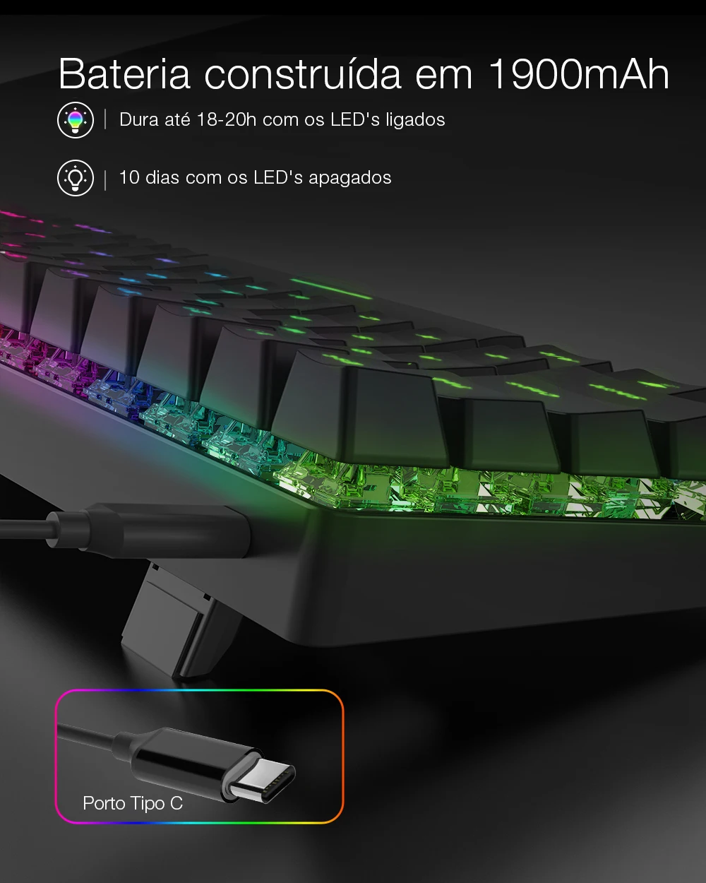 Gateron RGB 63 Teclas Layout NKRO Tipo-C