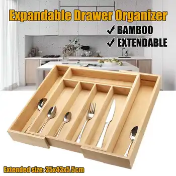 

Cutlery Storage Box Bamboo Knife Block Holder Drawer Knives Fork Spoons Storage Rack Knife Stand Cabinet Tray Kitchen Organizer