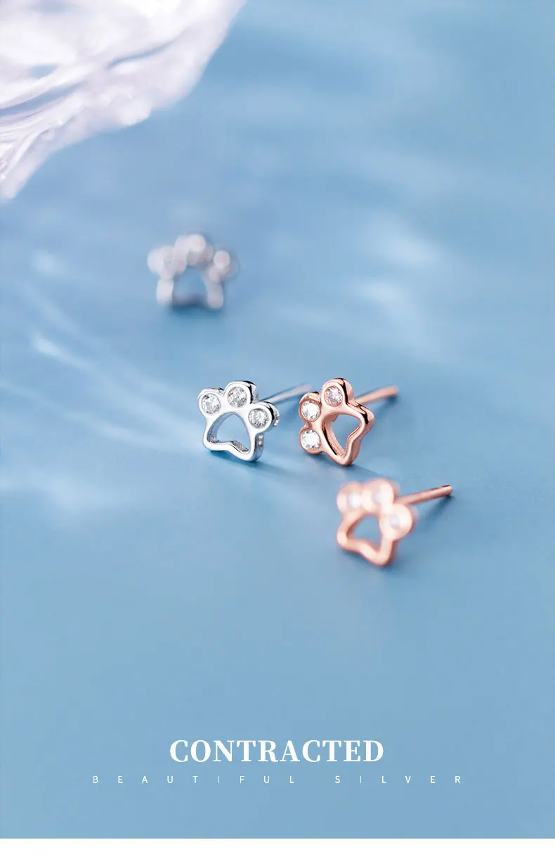 Dog Paw Stud Earrings For Women Silver 925 Minimalist Fine Women's Earrings Jewelry - PeticaDeals