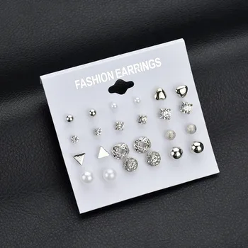 

Modyle Memory Gold Color Crystal Stud Earrings Set 12 Pairs Trendy Square Ball Heart Small Earrings Women Christmas Earring