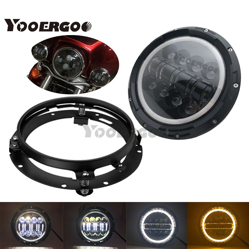 Круглая фара для мотоцикла Chopper Cafe Racer Bobber Curisers 7 дюймов H4 светодиодный кронштейн