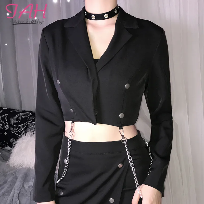 

Blazer Negro Mujer Long Sleeve Chain V-Neck Women Blazers Female 2019 Casual Dames Colberts Iamhotty
