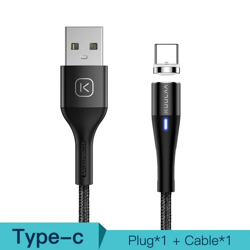 KUULAA Магнитный кабель Micro USB C 3A Быстрая Зарядка адаптер для iPhone samsung XiaoMi зарядное устройство магнит Быстрая зарядка usb type-C шнур - Цвет: Black For Type-C