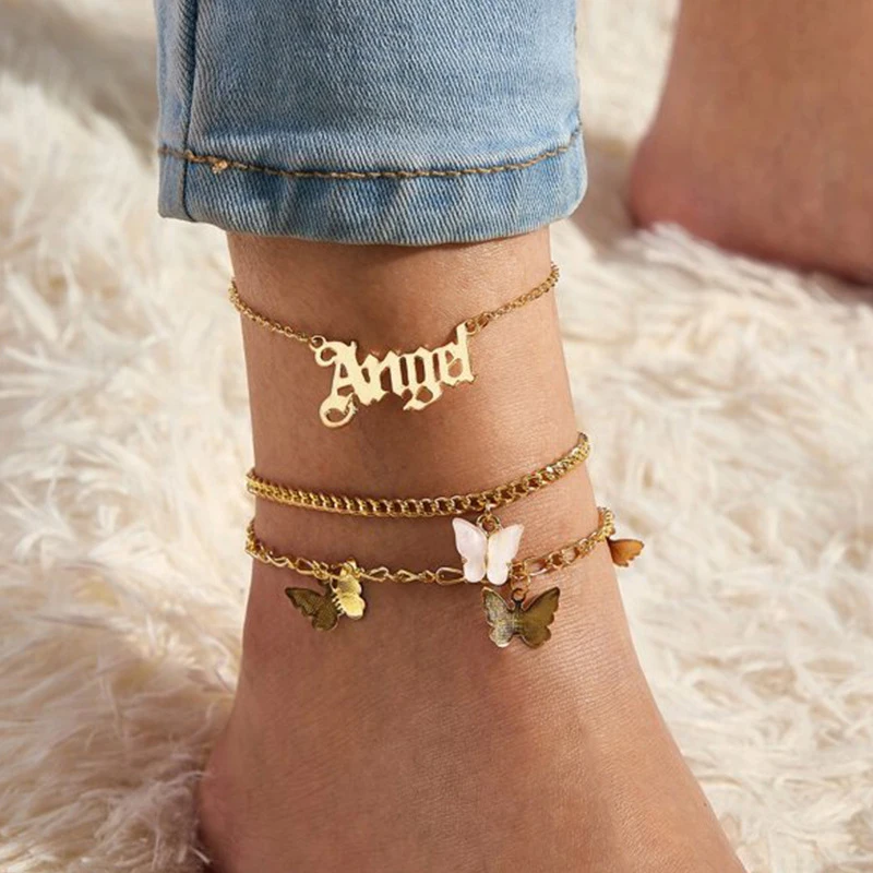 3Pcs/set Fashion Angel Butterfly Anklet For Women Bohemian Multilayer Chain Bracelet On Leg Summer Jewelry Foot Accessories 3Pcs/set Fashion Angel Butterfly Anklet For Women Bohemian Multilayer Chain Bracelet On Leg Summer Jewelry Foot Accessories