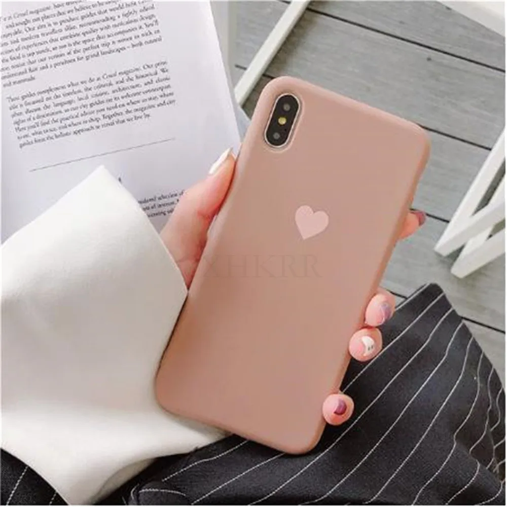 Cute Animal Cover Silicone Phone Case for iPhone 6 6s 7 7Plus 8 8Plus X XR XSMAX Soft TPU Frosted Touch Luxury Simple Heart - Цвет: Зеленый