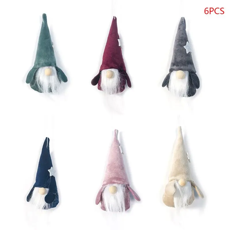 

6pcs/set Christmas Handmade Swedish Gnome Santa Plush Doll Hanging Xmas Tree Ornament