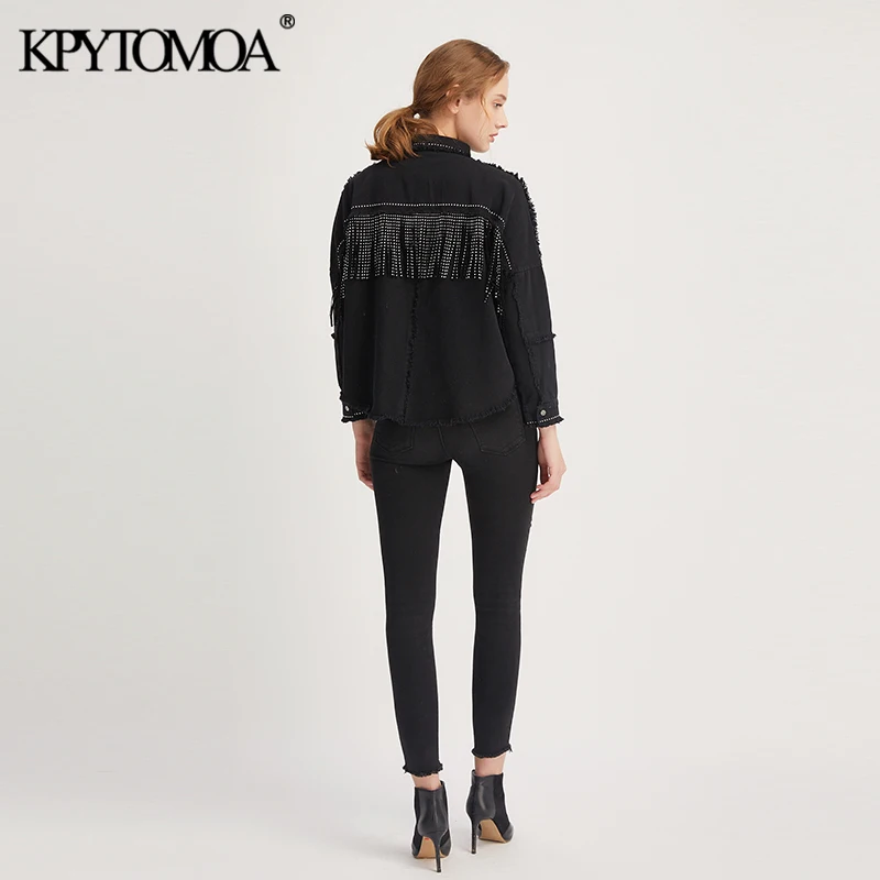 incredible  Vintage Stylish Fringe Beaded Oversized Jacket Coat Women 2020 Fashion Long Sleeve Frayed Trim Ladi