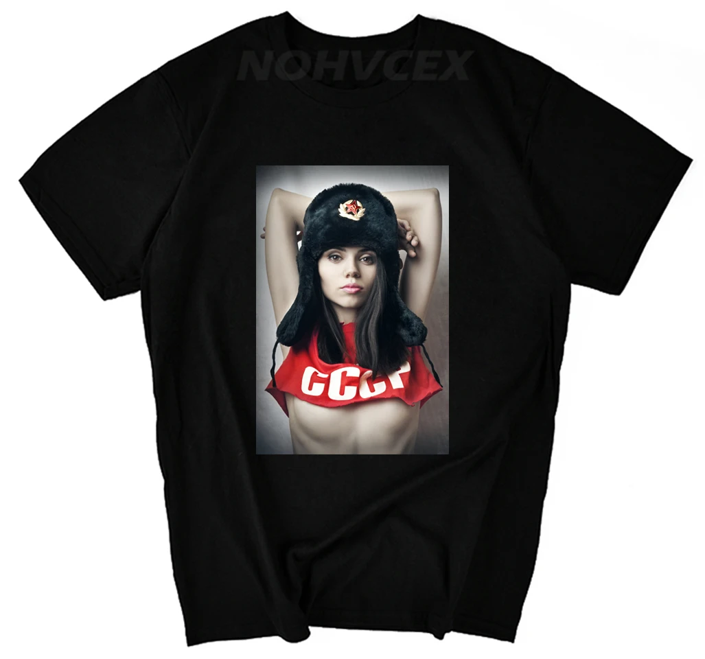 

Fashion short sleeve T-shirt Men and women T-shirt CCCP The Soviet union beauty Character pattern