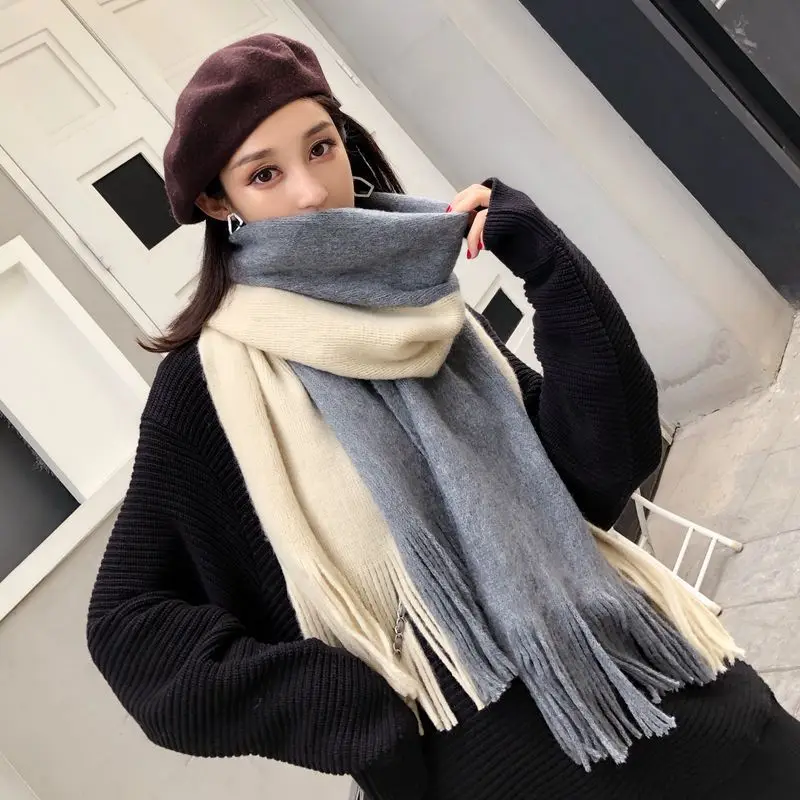 

2019 Women Cashmere Color Patchwork Scarf and Wrap Fashion Tassel Warm Winter Autumn Long Scarf High Quality Female Shawl
