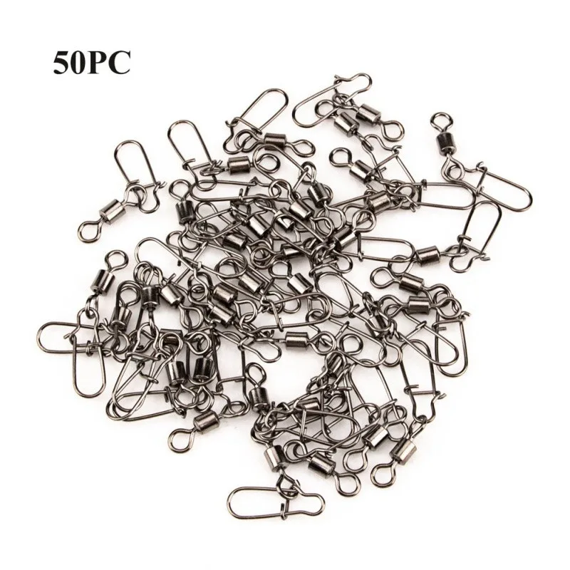 50 Pieces Saltwater Fishing Swivel Snap Swirl Connector Alloy Steel Black 