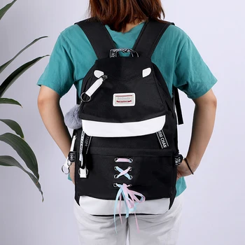 

Women Fashion Backpacks with USB Charging Port Girls Candy Color Strap Lace Decotation School Bag 2019 Large Capacity Backpacks