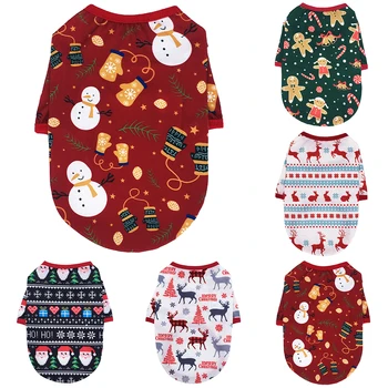 

HptYfd Dog Christmas Clothes Soft Cotton Pet Shirt for Small Medium Dogs Cats New Year Festival Costum Pet Accessories