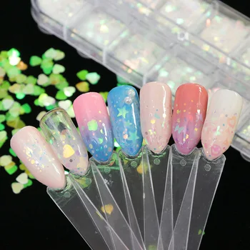 

Transparent Color Nail Art Laser Mix Size Multi Shape Heart Star Sequins DIY Nail Decorations