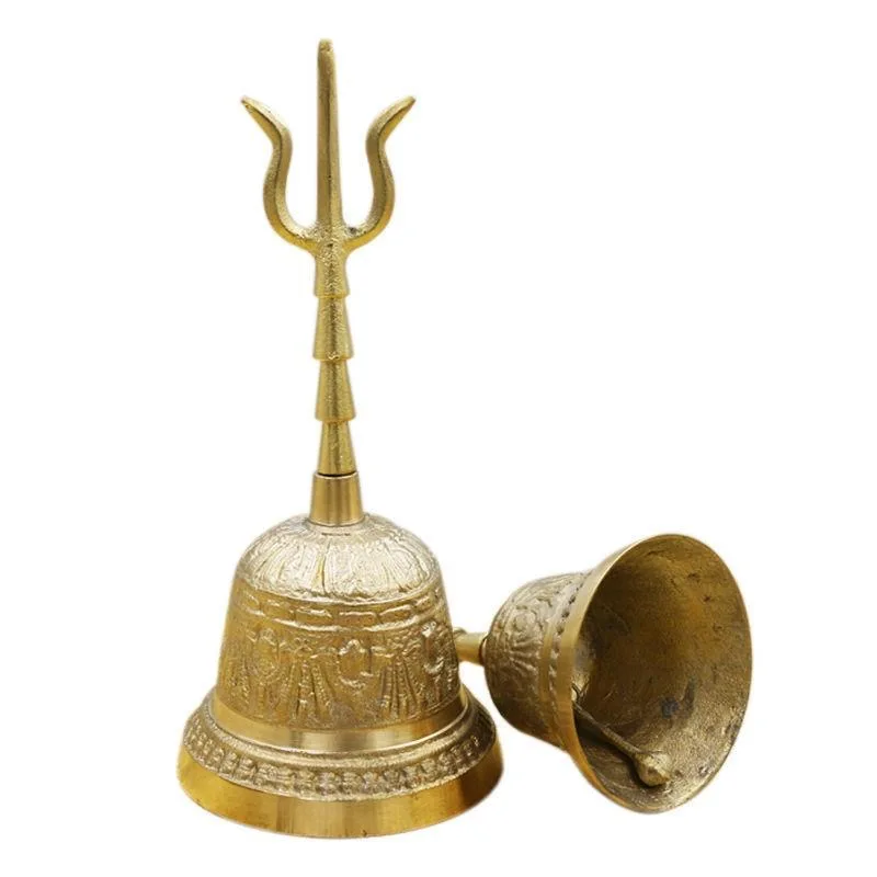 

Trident Brass Handicraft Engraved Hand BellProduces Loud and Clear Sound School Meditation Church Bronze Bell Creative Gift